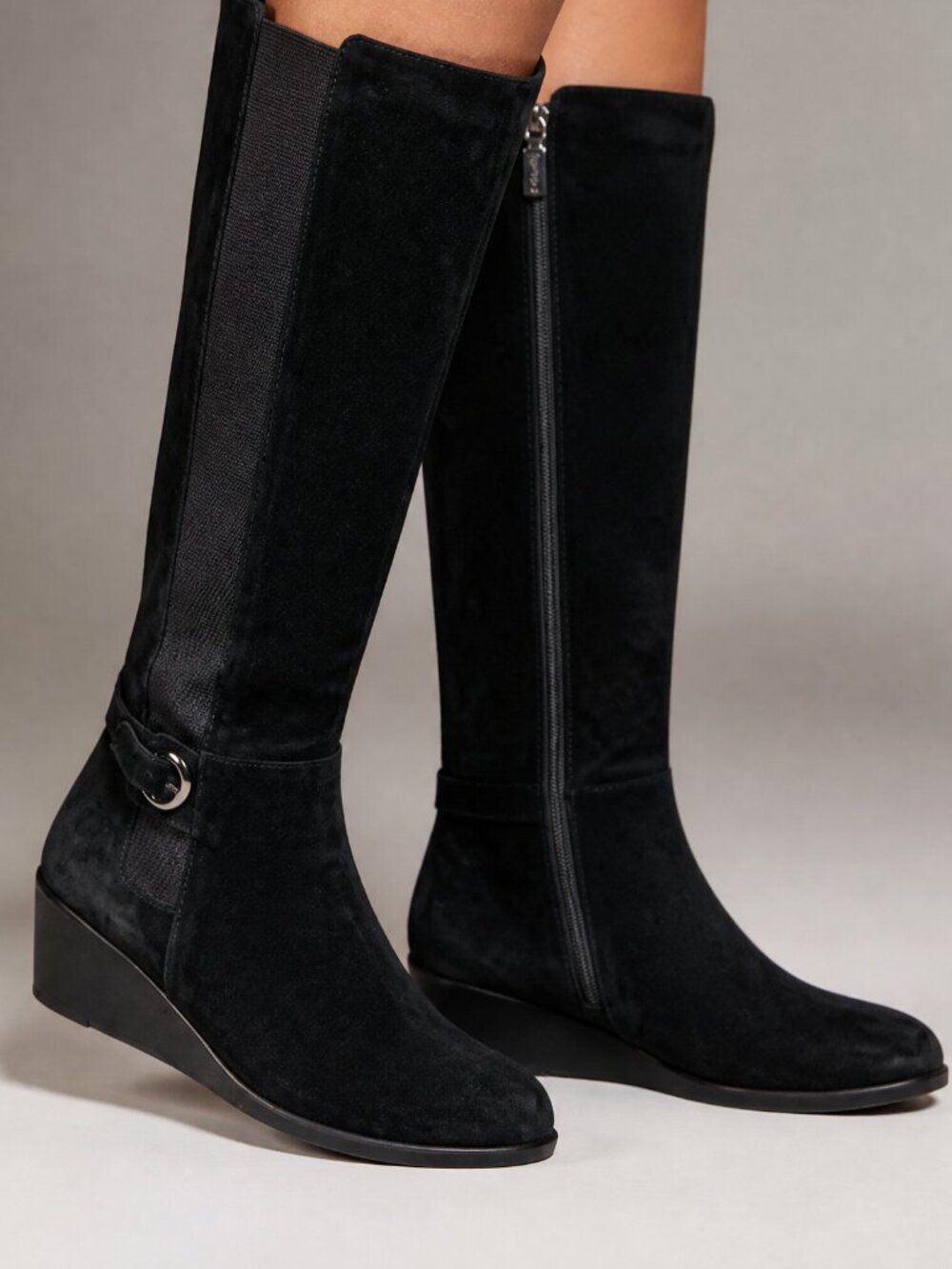 NEVER WORN! Blondo Black‎ Suede Waterproof Tall Wedge Boots with Side Zipper 9M